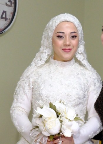 Diğer Uzun Kollu, Yüksek Yakalı Beyaz A Kesim Gelinlik