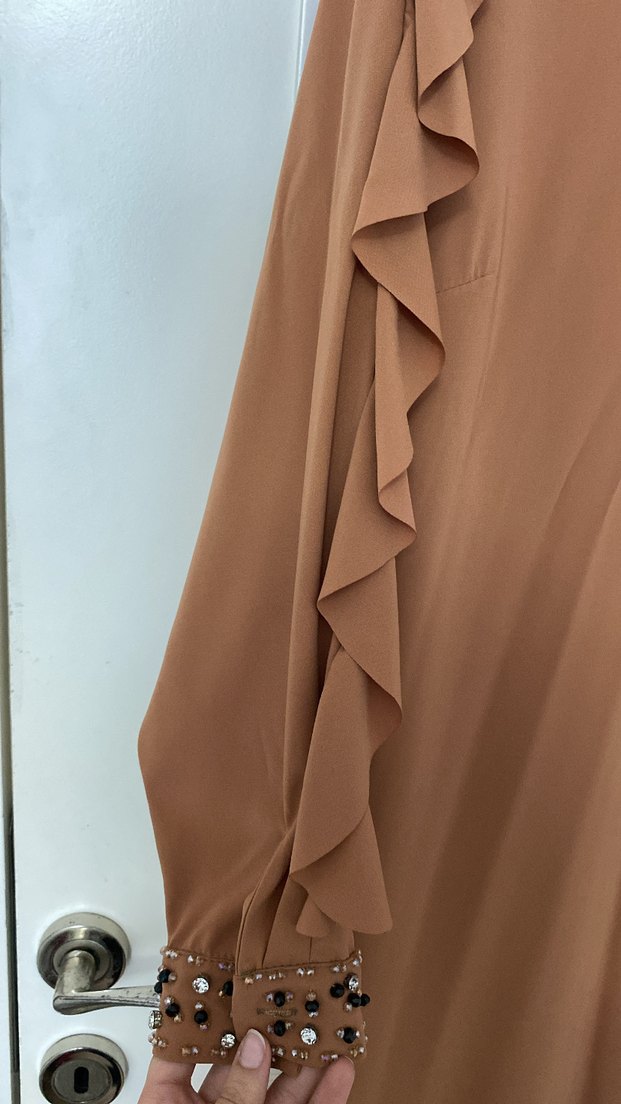 Kahverengi Uzun Kollu Fırfırlı Tunik - Görsel 4