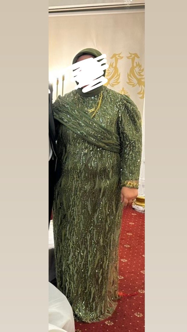 Koyu Yeşil Uzun Abiye Elbise - Görsel 2