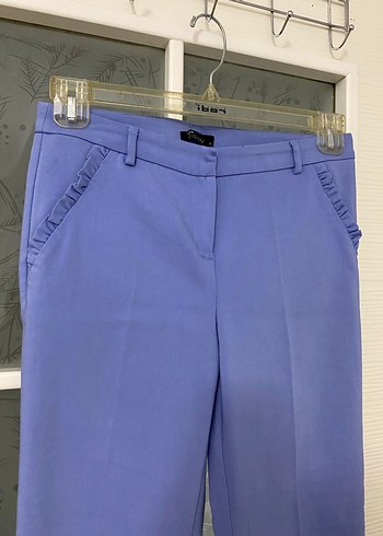 Kadın Mavi Piliseli Kumaş Pantolon - Görsel 2