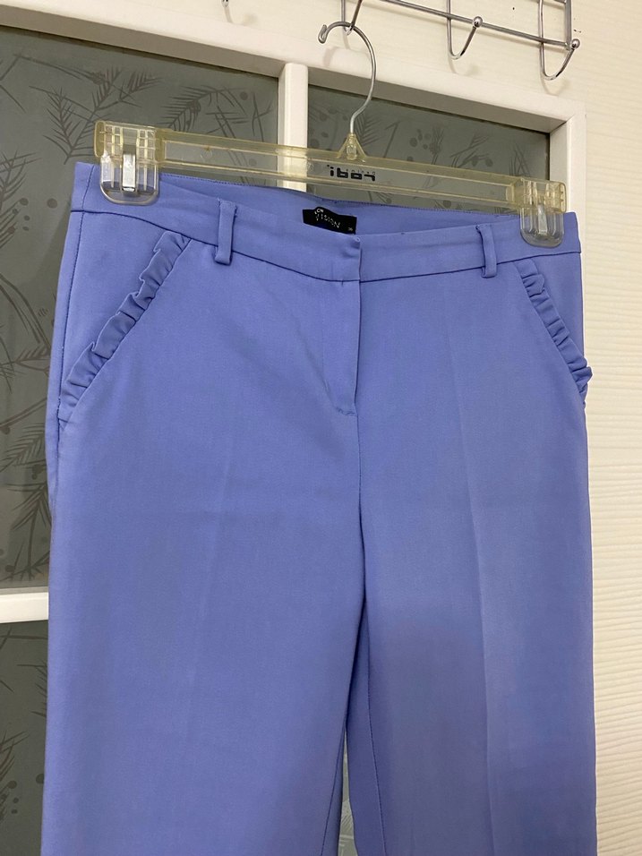 Kadın Mavi Piliseli Kumaş Pantolon - Görsel 2