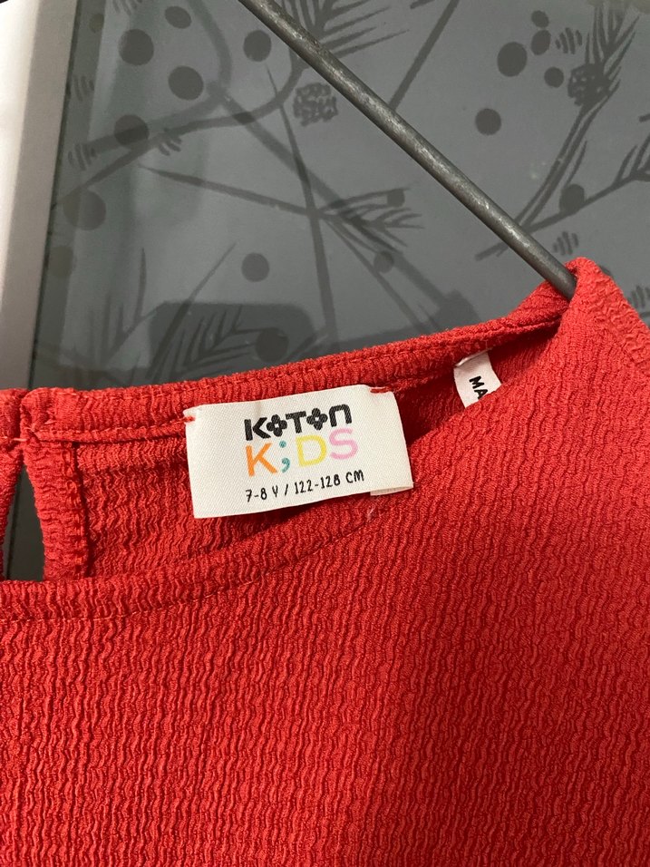 Koton Kız Çocuk Kırmızı Keten Fırfırlı Elbise - Görsel 2