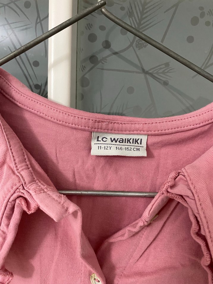 Pembe Kısa Kollu Kız Çocuk Keten Gömlek - Görsel 3