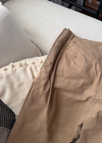 Zara Bej Rahat Kesim Midi Keten Kadın Pantolon - Görsel 4