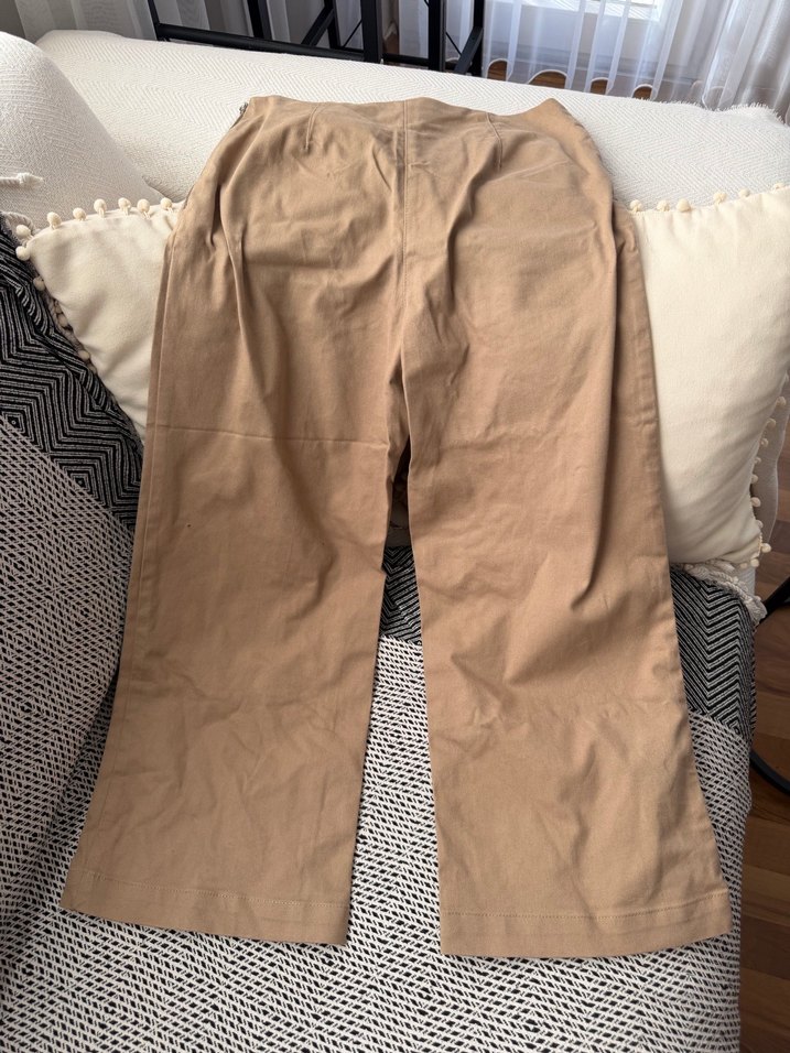 Zara Bej Rahat Kesim Midi Keten Kadın Pantolon - Görsel 3