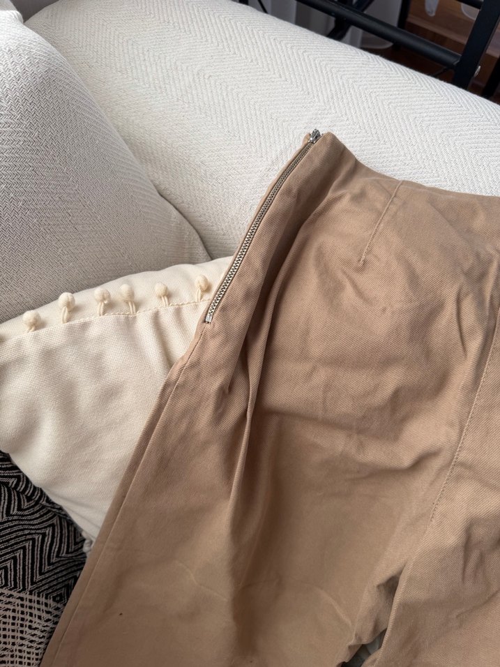 Zara Bej Rahat Kesim Midi Keten Kadın Pantolon - Görsel 4