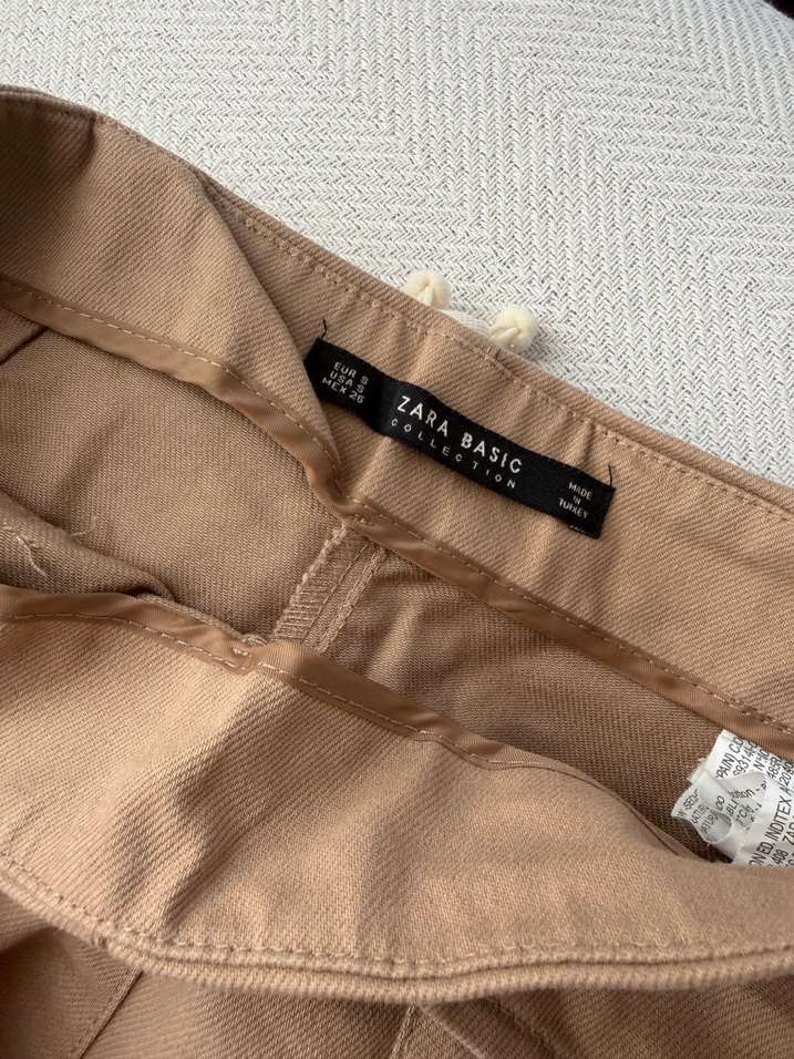 Zara Bej Rahat Kesim Midi Keten Kadın Pantolon - Görsel 2