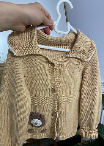 Kız ve erkek çocuk Bej Örgü Hırka Ayıcık Desenli - Görsel 2