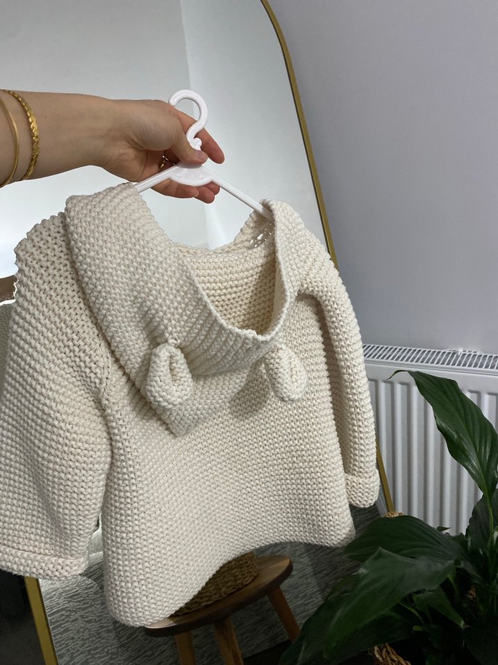 Kız ve erkek çocuk Ekru Örgü Hırka - Görsel 2