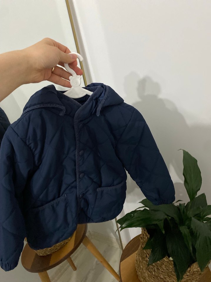 Düğmeli Lacivert Kapüşonlu Erkek Çocuk Mont - Görsel 2