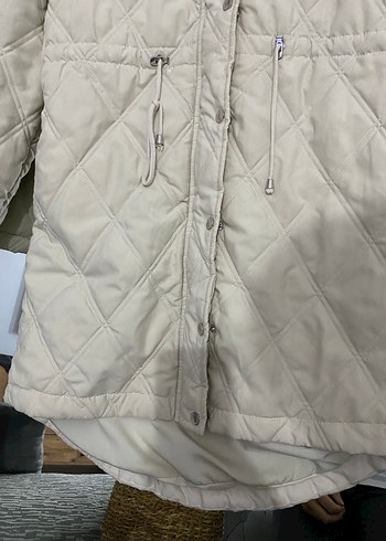 Bej Düğmeli Kadın Midi Mont - Görsel 6