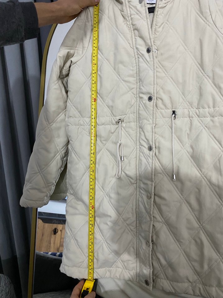 Bej Düğmeli Kadın Midi Mont - Görsel 3