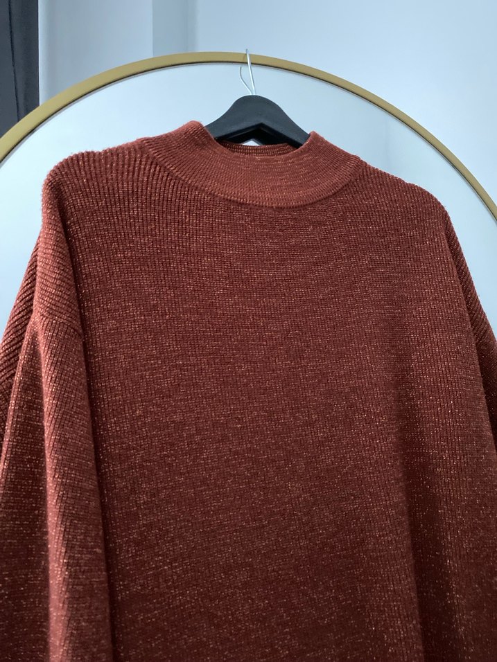 Kadın Kahverengi Uzun Örgü Yün Kazak - Görsel 2