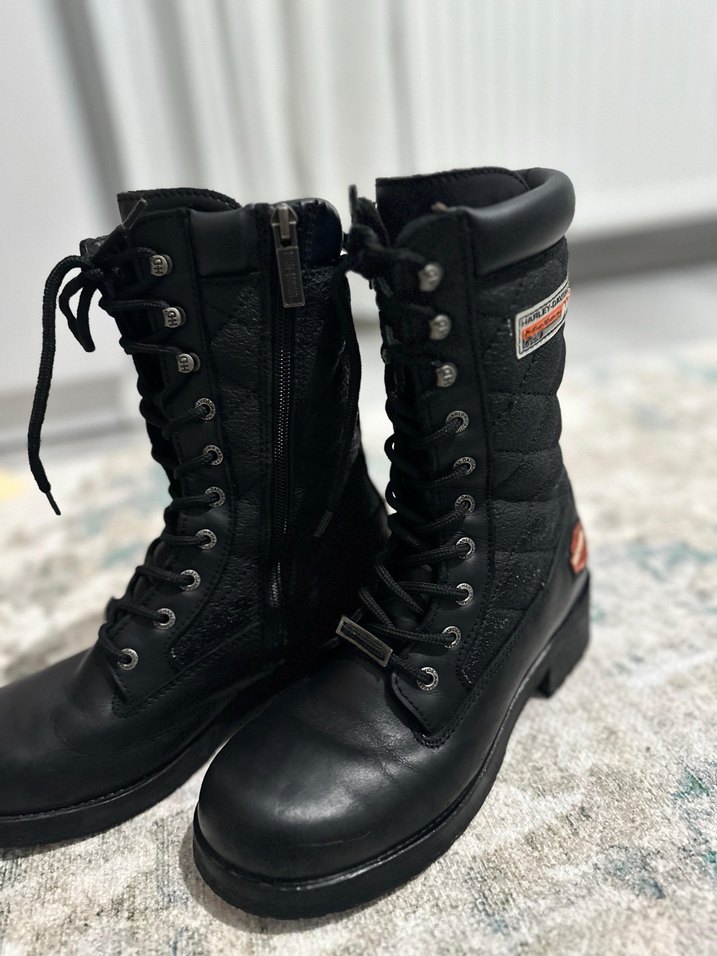 Kadın Siyah Deri Biker Çizme Stiletto Topuklu - Görsel 2