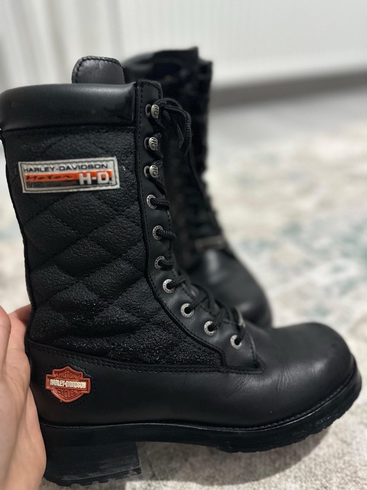 Kadın Siyah Deri Biker Çizme Stiletto Topuklu - Görsel 3