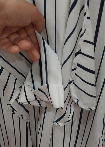 42 Beden beyaz Renk Çizgili, Pilili Midi Kadın Blazer
