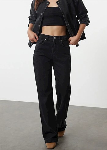 Siyah Yüksek Bel Wide Leg Jeans