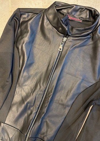 Kadın Siyah Deri Uzun Tulum - Görsel 8