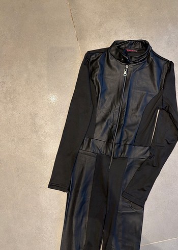 Kadın Siyah Deri Uzun Tulum - Görsel 4