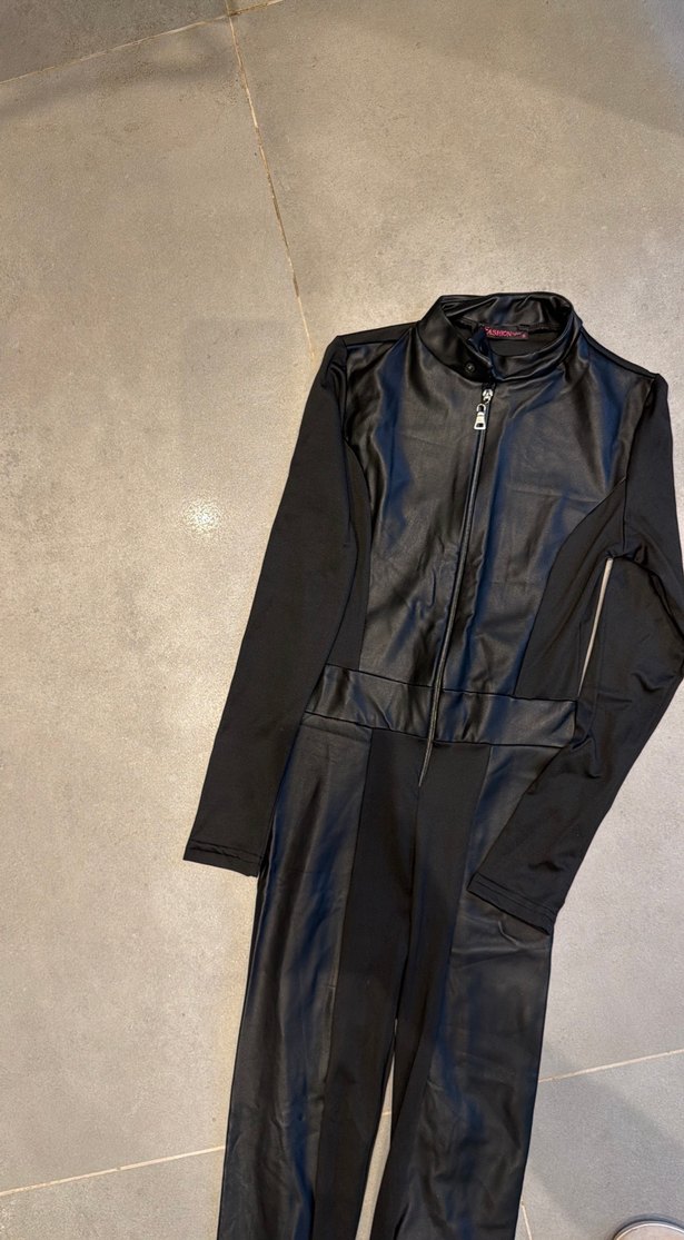 Kadın Siyah Deri Uzun Tulum - Görsel 4