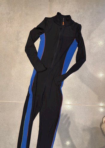 Kadın Uzun VDR Kollu Mavi Siyah Tulum - Görsel 3