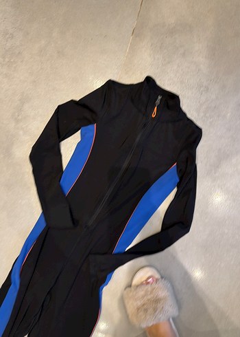 Kadın Uzun VDR Kollu Mavi Siyah Tulum - Görsel 5