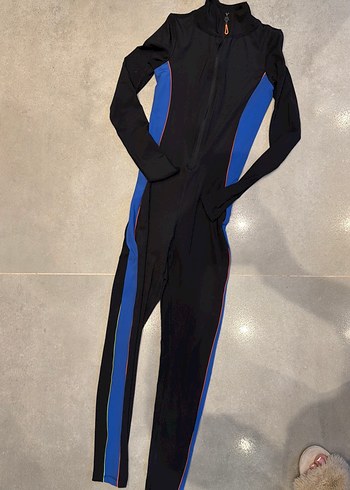 Kadın Uzun VDR Kollu Mavi Siyah Tulum - Görsel 2