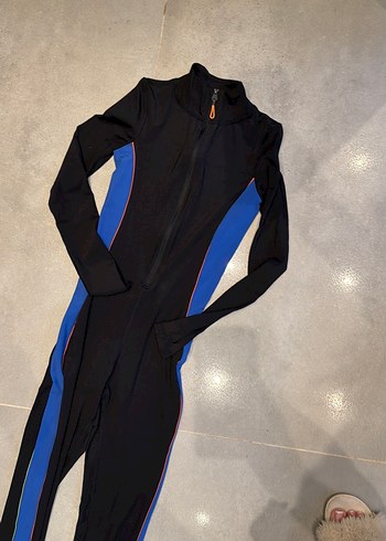 Kadın Uzun VDR Kollu Mavi Siyah Tulum - Görsel 4