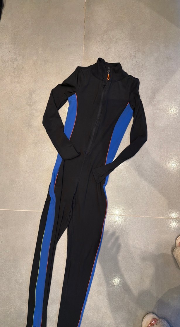 Kadın Uzun VDR Kollu Mavi Siyah Tulum - Görsel 3