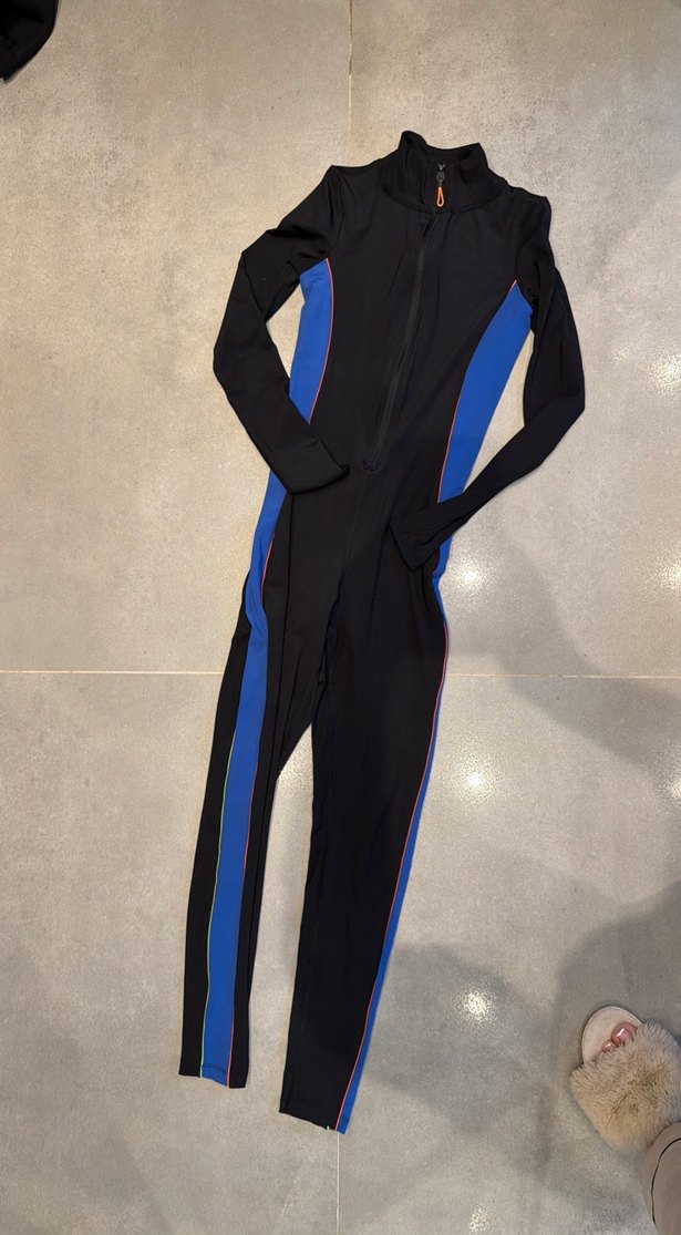 Kadın Uzun VDR Kollu Mavi Siyah Tulum - Görsel 2