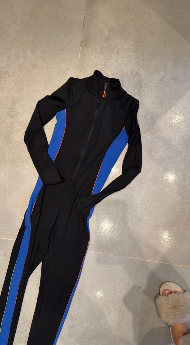 Kadın Uzun VDR Kollu Mavi Siyah Tulum - Görsel 4