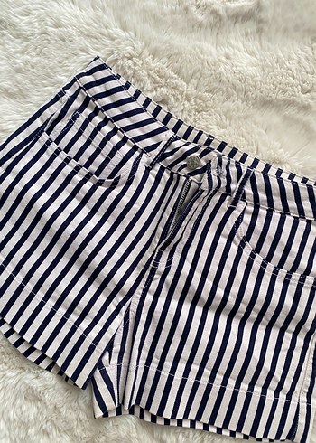 Zara Çizgili Pamuklu Mini Şort