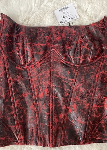 l Beden Kırmızı Deri Straplez Tie-Dye Bustiyer