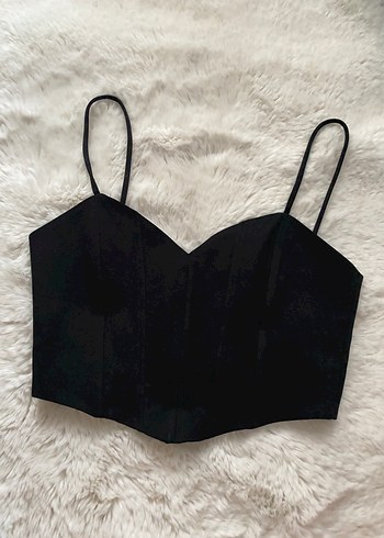 Siyah Süet Strappy Bustier
