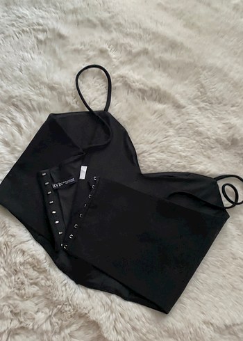 l Beden siyah Renk Siyah Süet Strappy Bustier