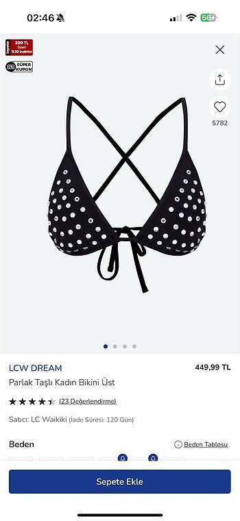 40 Beden siyah Renk taşlı bikini üstü