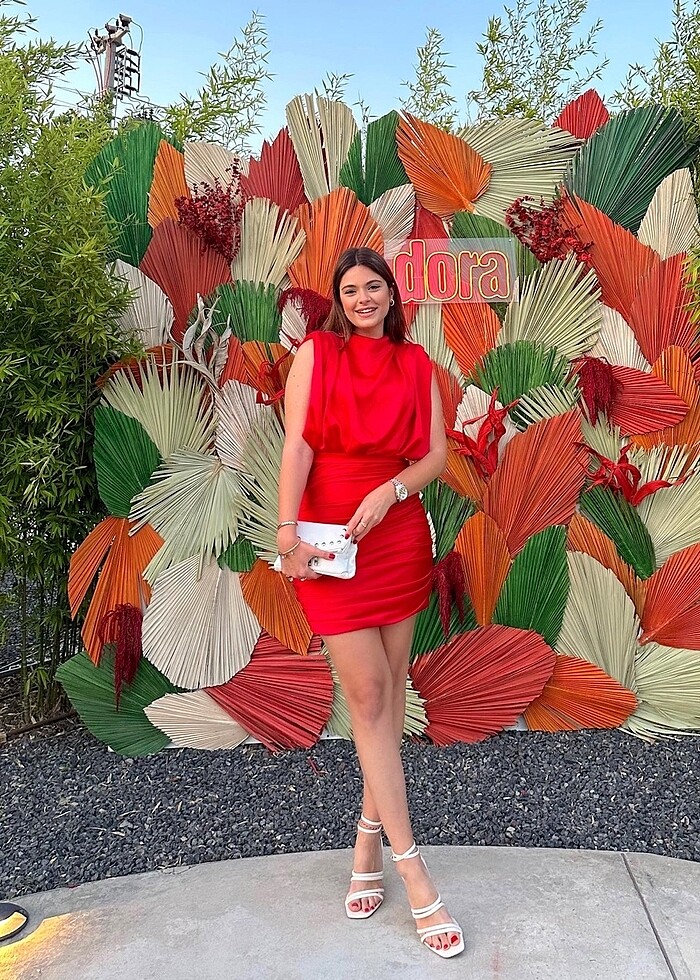 kırmızı mini saten abiye - Görsel 5