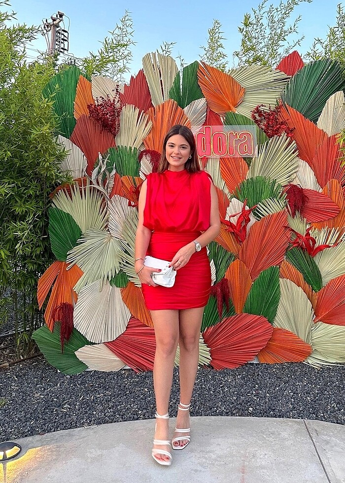 kırmızı mini saten abiye - Görsel 4