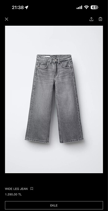 Zara Kız Çocuk Gri Kot Jean Pantolon