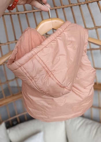 Kız Çocuk Kapüşonlu Pembe Fermuarlı Yelek - Görsel 5