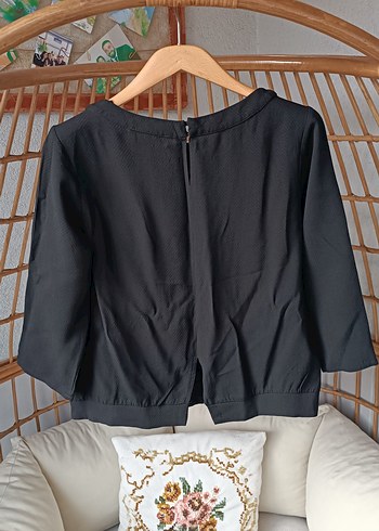 Siyah Rahat Kesim Keten Kadın Bluz - Görsel 3