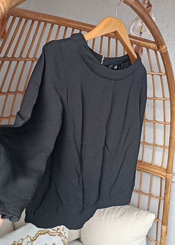 Siyah Rahat Kesim Keten Kadın Bluz - Görsel 2