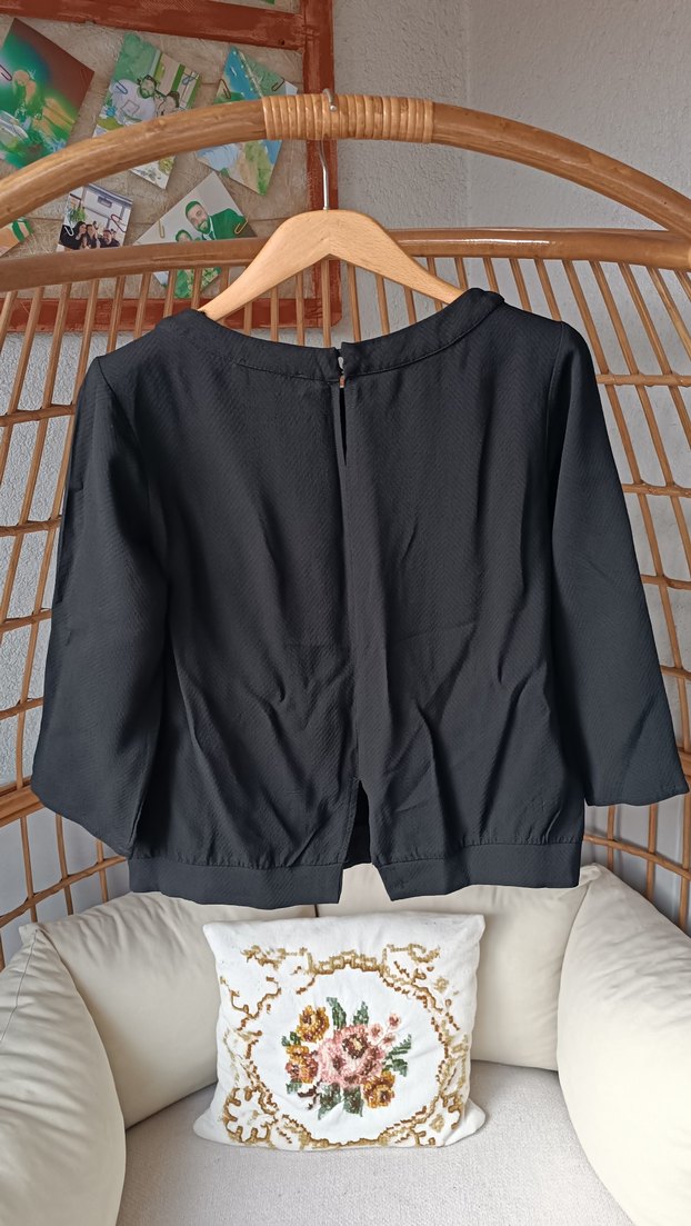 Siyah Rahat Kesim Keten Kadın Bluz - Görsel 3