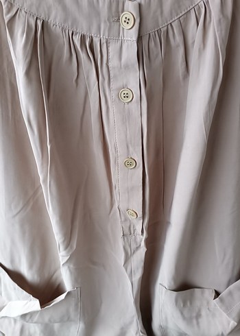 Bej Keten Kadın Midi Tulum V Yaka Düğmeli - Görsel 5