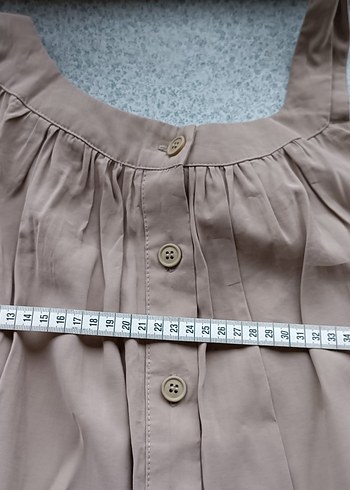 Bej Keten Kadın Midi Tulum V Yaka Düğmeli - Görsel 7