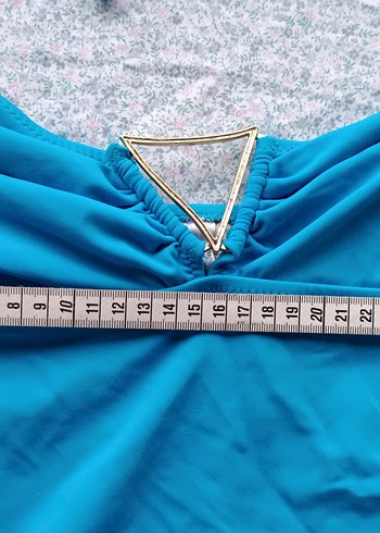 Mavi Parlak Askılı Kadın Mayo - Görsel 7