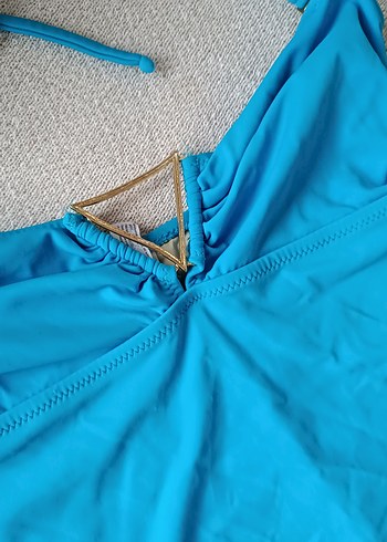 Mavi Parlak Askılı Kadın Mayo - Görsel 3