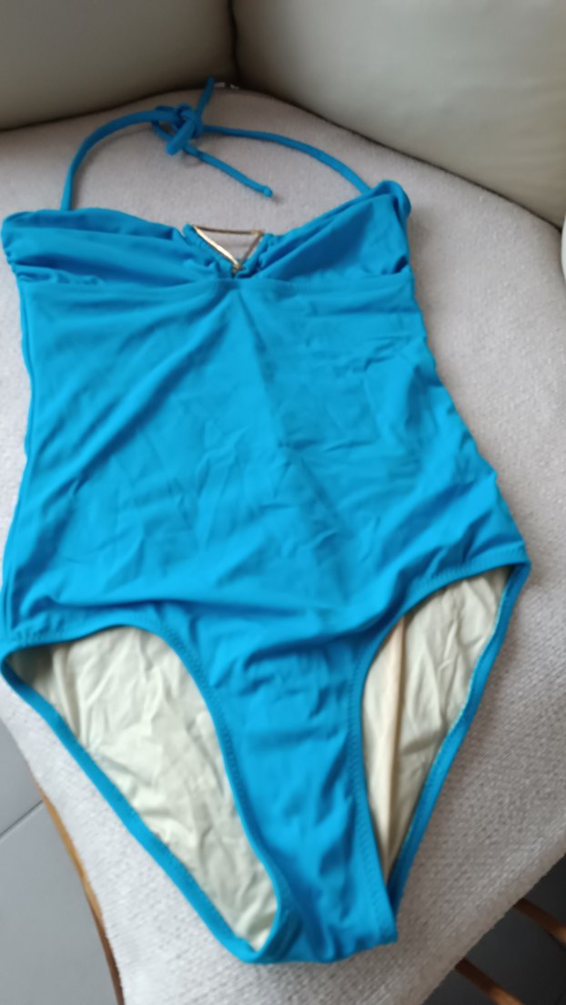 Mavi Parlak Askılı Kadın Mayo - Görsel 2