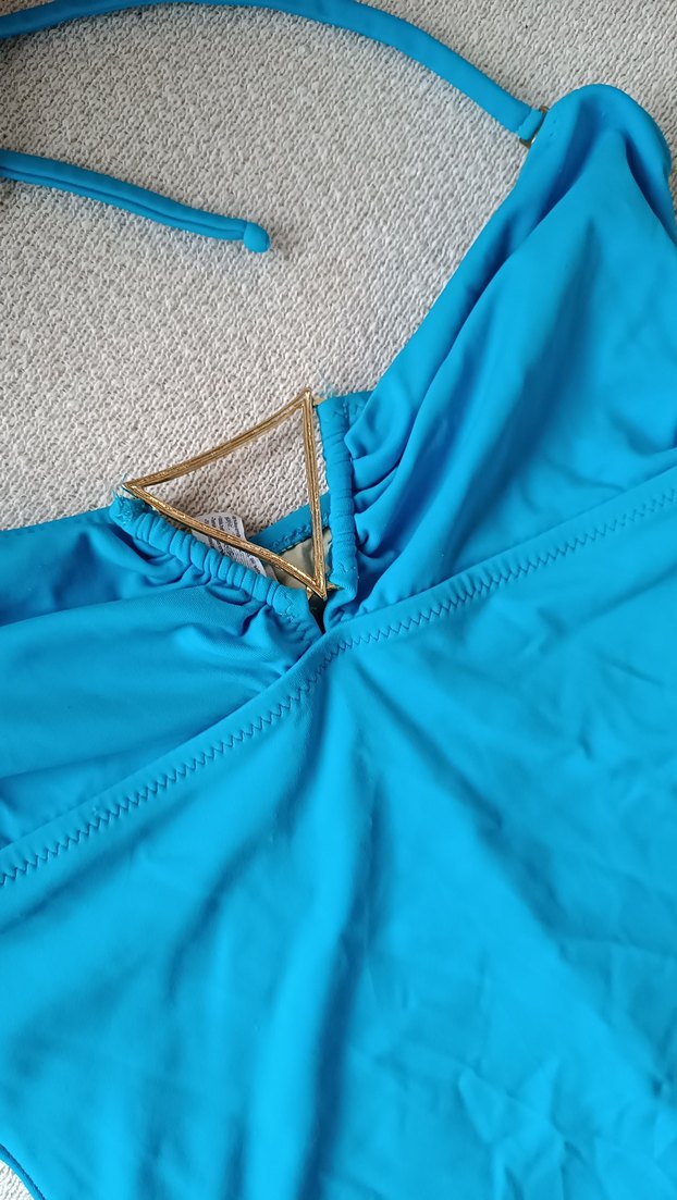 Mavi Parlak Askılı Kadın Mayo - Görsel 3