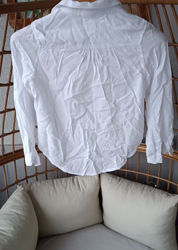 Kadın Beyaz Keten Düğmeli Gömlek - Görsel 4